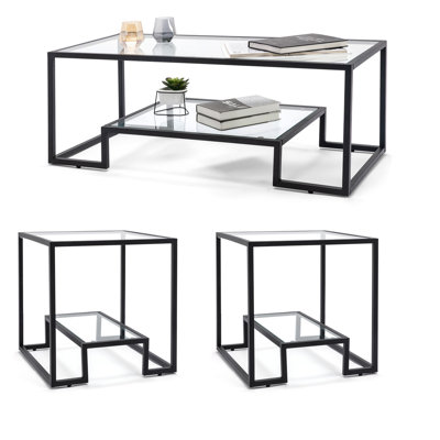 3 - Piece Living Room Table Set, 3 Piece Glass Coffee Table And End Table With Metal Frame For Living Room