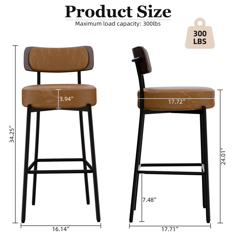 Ensemble de fauteuils de comptoir rembourrés pour îlot de cuisine 24 po., Brun