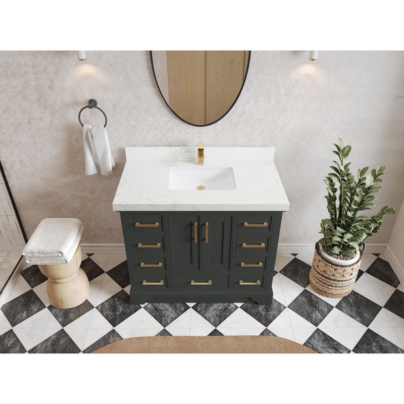 Meuble-lavabo simple 42 po avec plateau en quartz Charlotte, Empira
