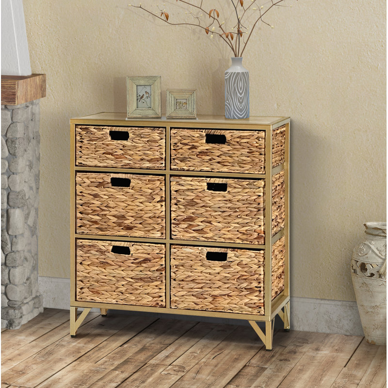 Commode décorative 6 tiroirs Pensacola, Naturel