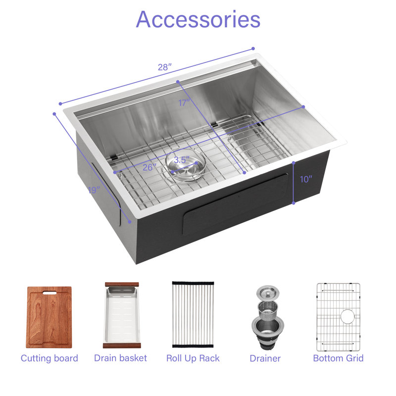 28'' L Single Bowl Stainless Steel Kitchen Sink