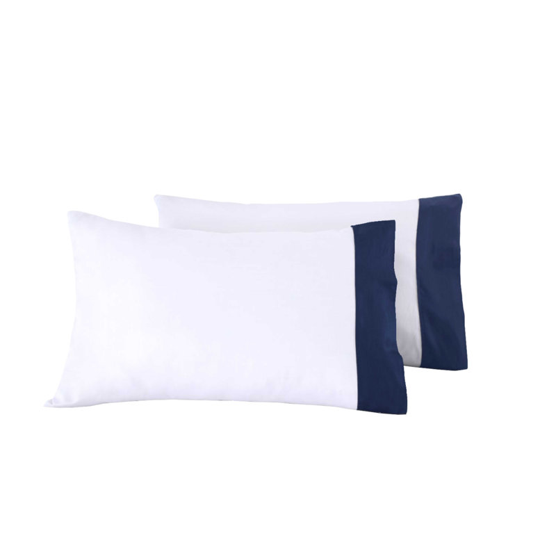 Egyptian Cotton Satin - Set of 2, Standard, White/Navy