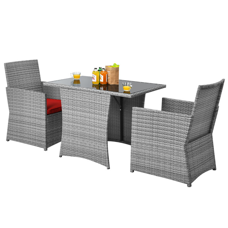 Ensemble de conversation en osier / rotin pour 2 personnes avec coussins Silburn, Rouge, H 28 po x l 51 po x P 25 po