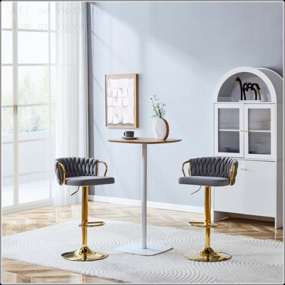 Modern Velvet Braided Bar Stool Set with Adjustable Height and Swivel