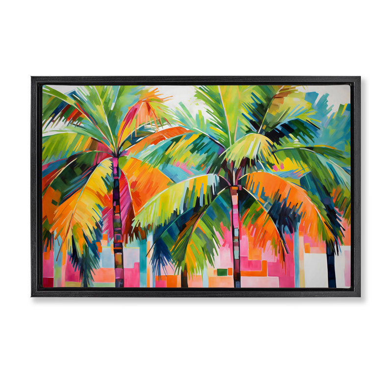 Cadre flottant Bright Mod Palms & Rectangles, design par LSR Design Studio, Cadre flottant noir de jais, H 21 po x l 31 po