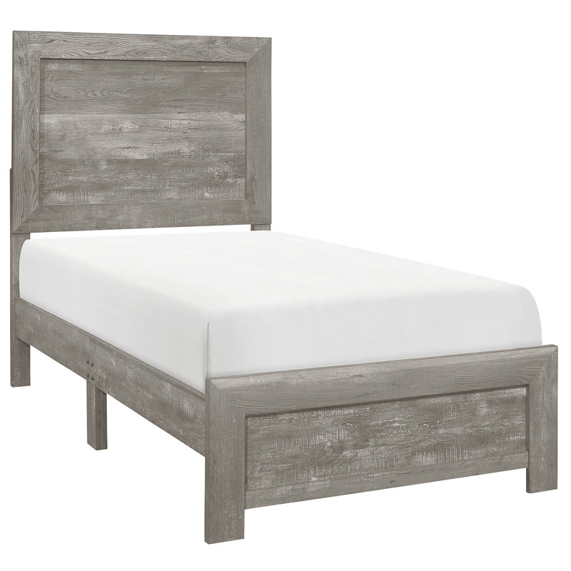 Chambre à coucher, lit simple gris rustique, placage de bois, tête de lit, rails, sommier tapissier requis et fabriqué à la demande