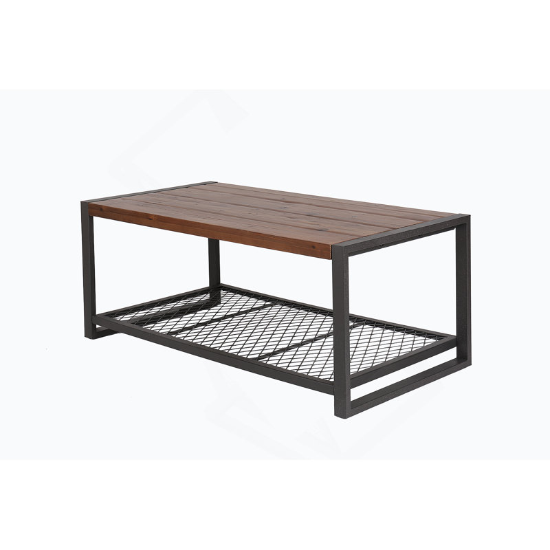 Rectangular Coffee Table With Solid Wood Table Topand Shelf