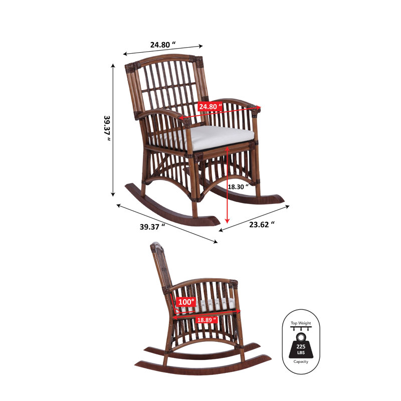 Chaise berçante d'intérieur en bois de manguier et en rotin avec coussin blanc Swayze, Brun