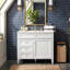 Meuble-lavabo autoportant 36 po en bois aggloméré avec lavabo en céramique blanc, armoire de salle de bain blanche avec 2 tiroirs, tablettes de porte réglables et tiroir basculant-130996262-130996266