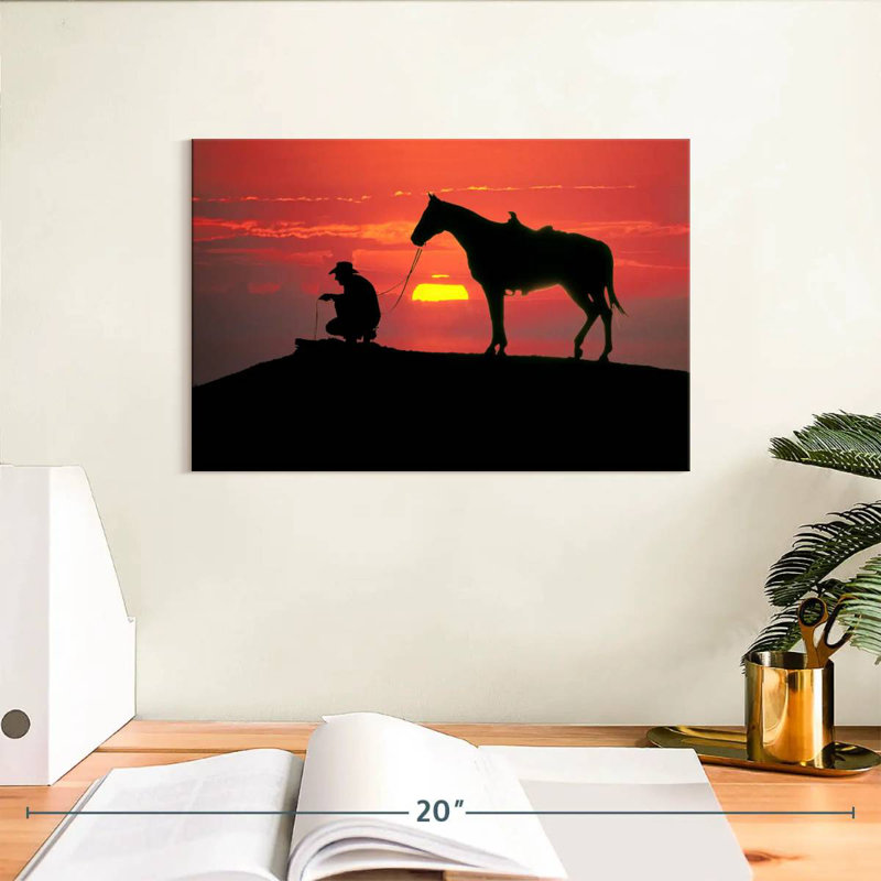 Cowboy de Brampt au coucher du soleil, H 8 po x l 12 po