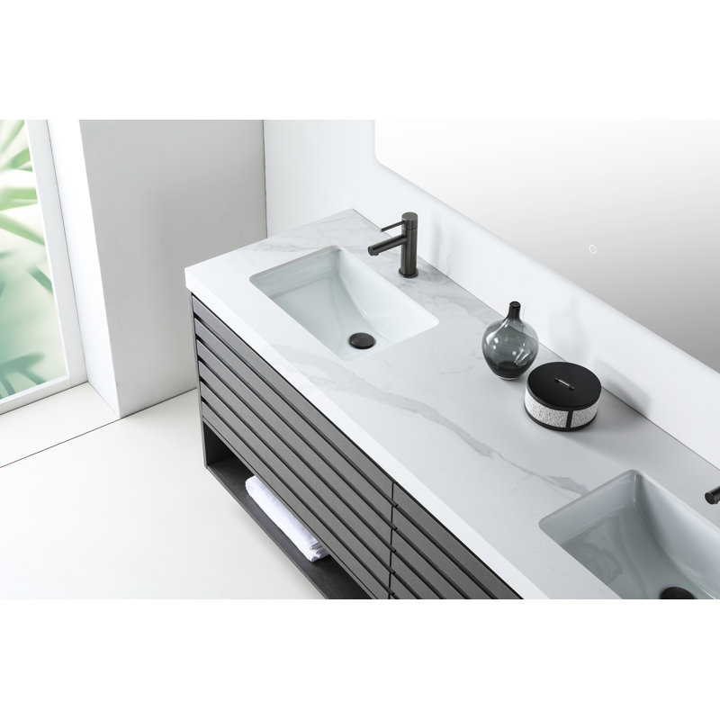Matera 72" W Double Vanity, White, Charcoal