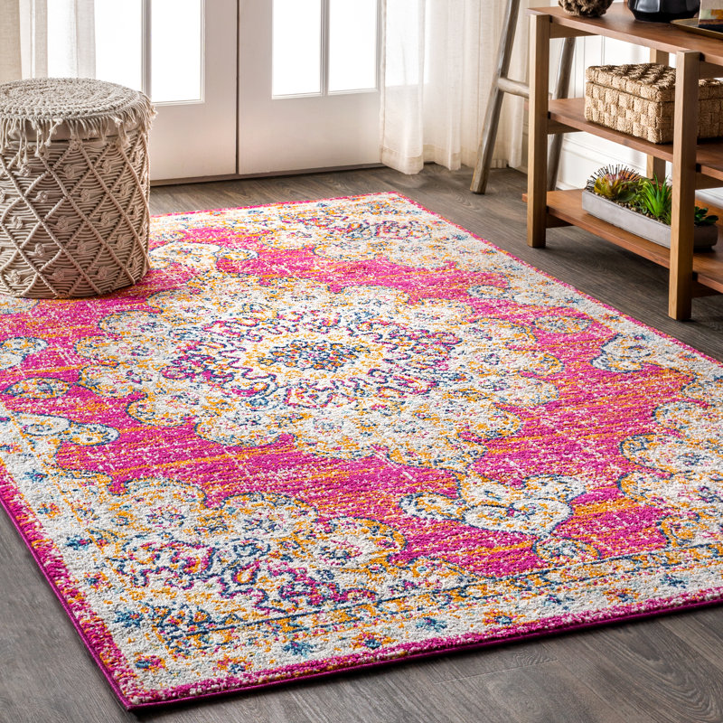Lathan Bohemian FLAIR Boho Vintage Medallion Pink/Cream Rug, Rectangle 3' x 5'