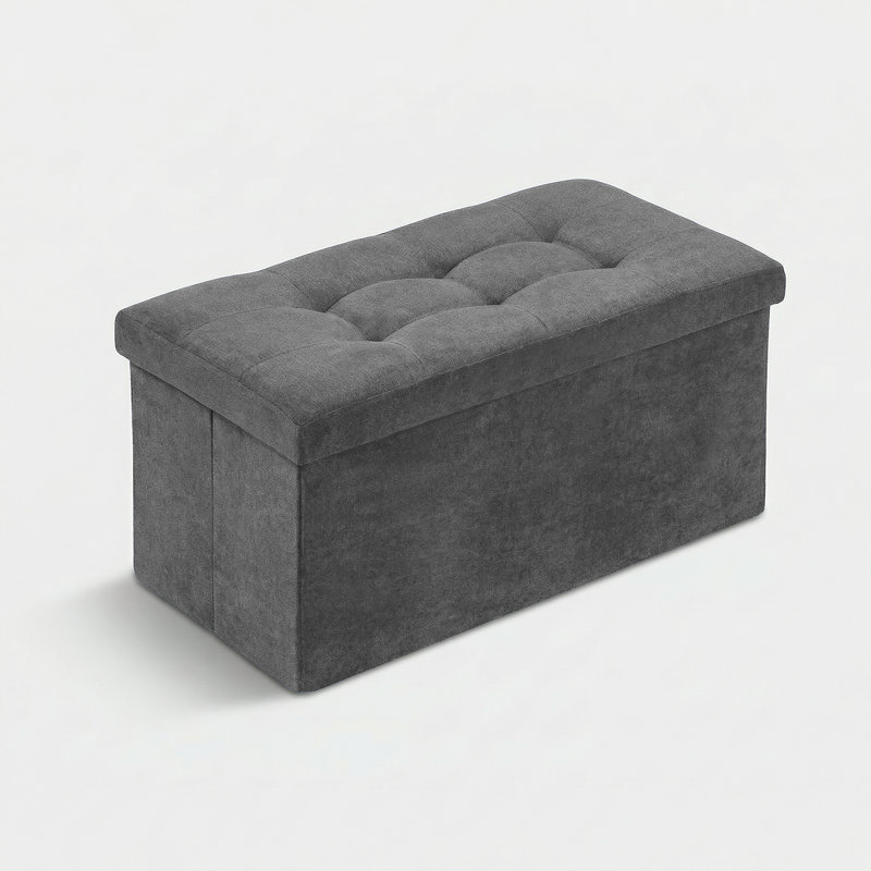 30" Collapsible Storage Ottoman Bench, Cotton-Linen Footrest With Storage, For Living Room, Bedroom Entryway, Dark Gray