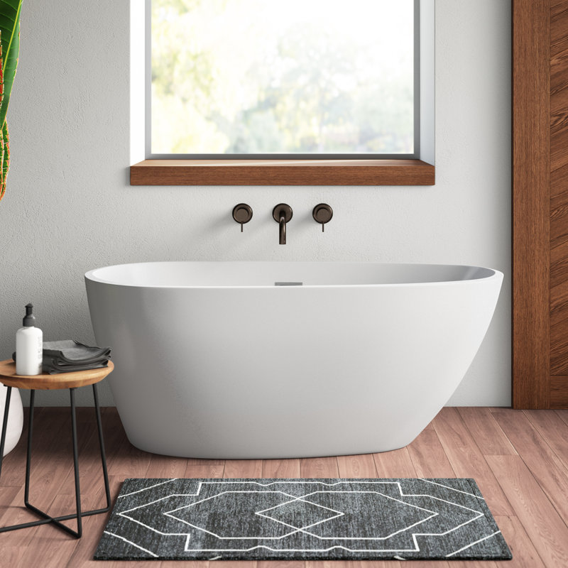 Baignoire autoportante en acrylique, Blanc / chrome poli, H 23,2 po x l 29,5 po x L 59 po