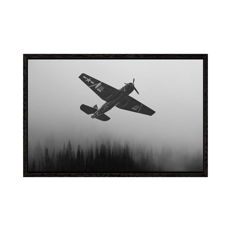 WWII Fighter Emerge - Print on Canvas, 101.6 cm H x 66.04 cm W, Black Framed