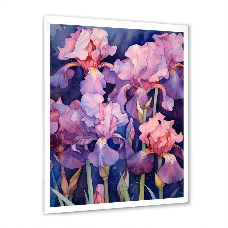 Pétales d'iris roses et bleus III, H 40 po x l 30 po x P 1,5 po, Cadre photo blanc
