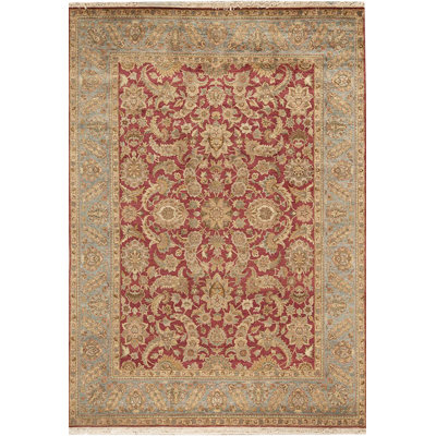 Tapis rouge et bleu noué à la main de haute qualité