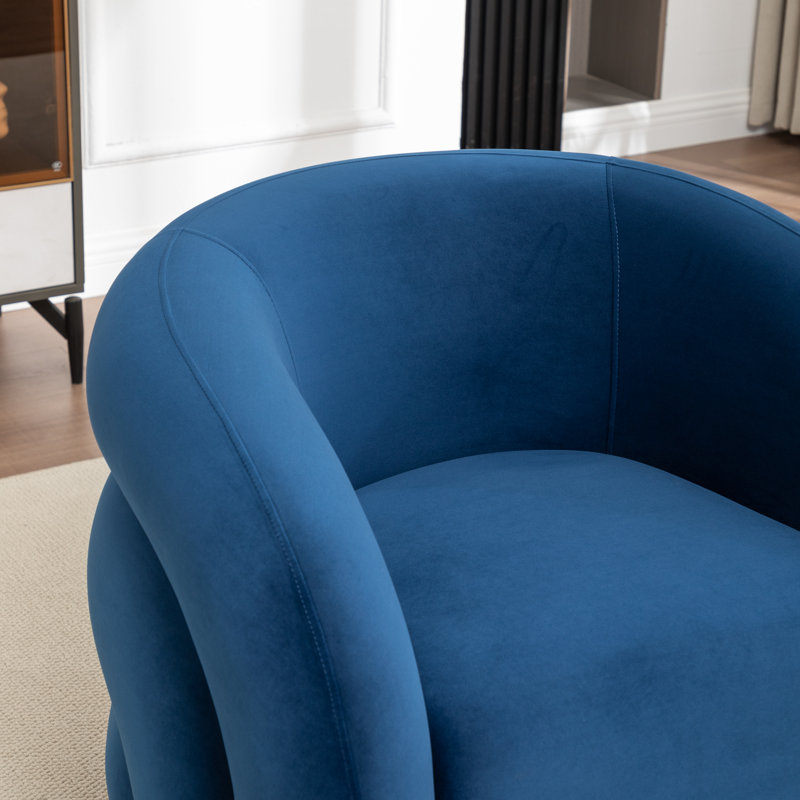 Fauteuil demi-tonneau pivotant rembourré Coyle, Velours marine, 1