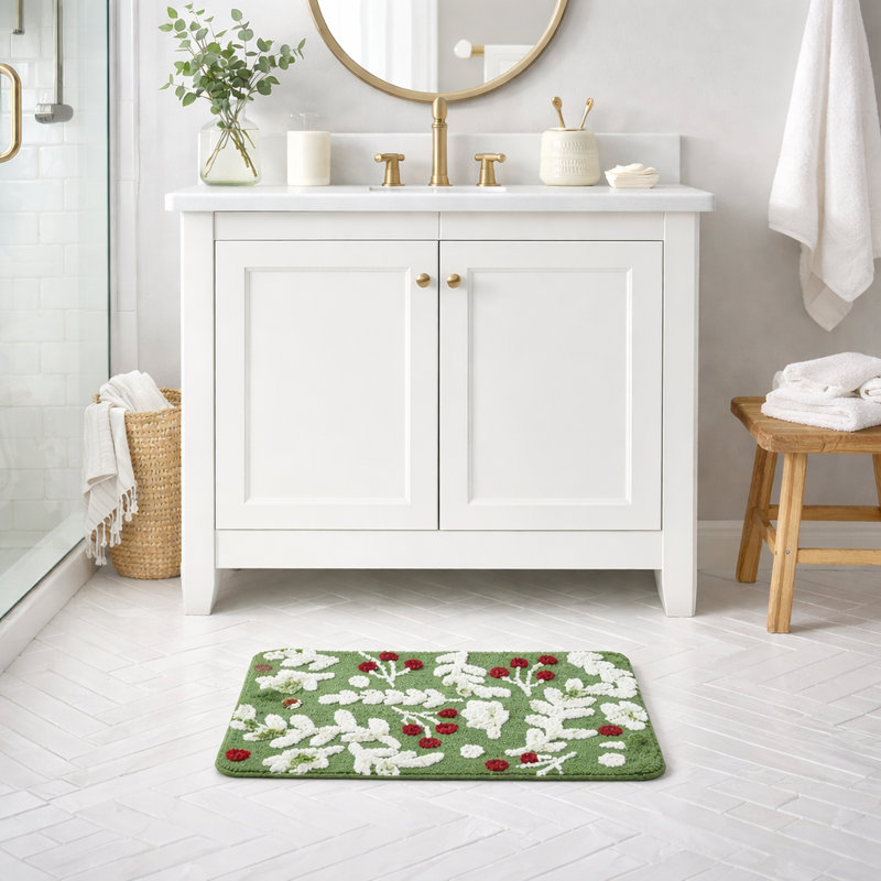 Winston Porter Home Yelonda Multicolor Tufted Holiday Bath Rug, 20" x 32"