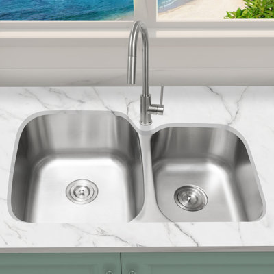 KBFmore Classic 32 Inch 18 Gauge 6040 Undermount Double Bowl Stainless Steel Kitchen Sink