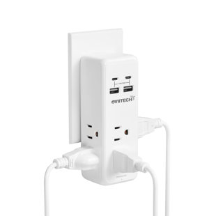 Surge Protector Outlet Extender- 4 USB Wall Charger (2 USB C) 4.5A Total, Wall Plug Splitter with 6 AC Electrical Power Expander, Spaced for Travel Home Office, White