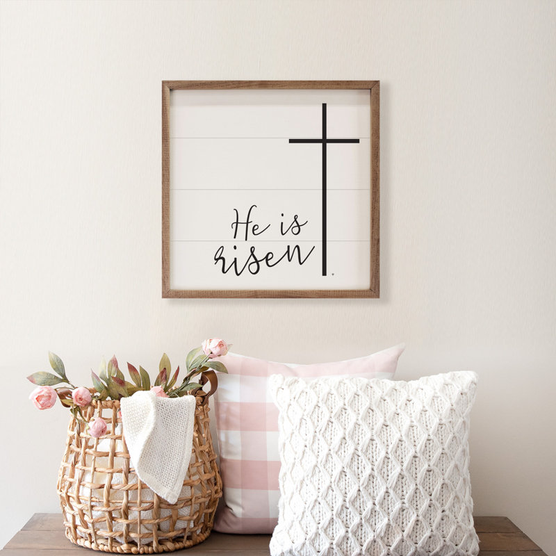 He Is Risen Cross White, 12" H x 12" W x 1" D