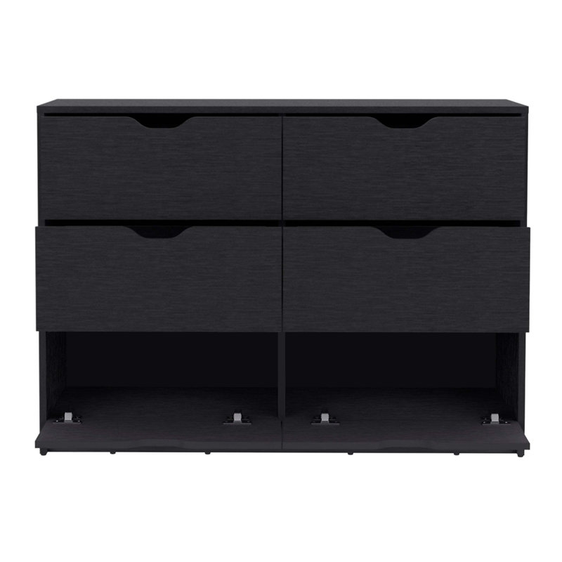 Commode 4 tiroirs, 2 armoires, Noir