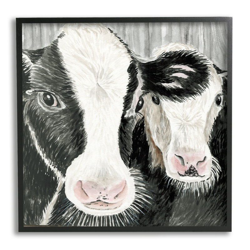 «Two Farm Cows Country Portrait», estampe numérique de Cindy Jacobs, Giclée encadrée noir minuit
