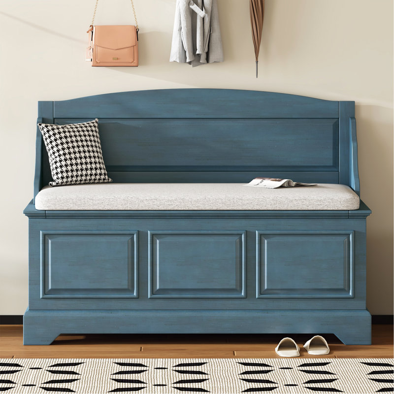 Shoe Bench, Retro Shoe Storage Bench with Safe Soft-Close Devices, Storage Chest with Hidden Storage and Cushion for Entryway, Hallway, Living Room (Antique Navy)