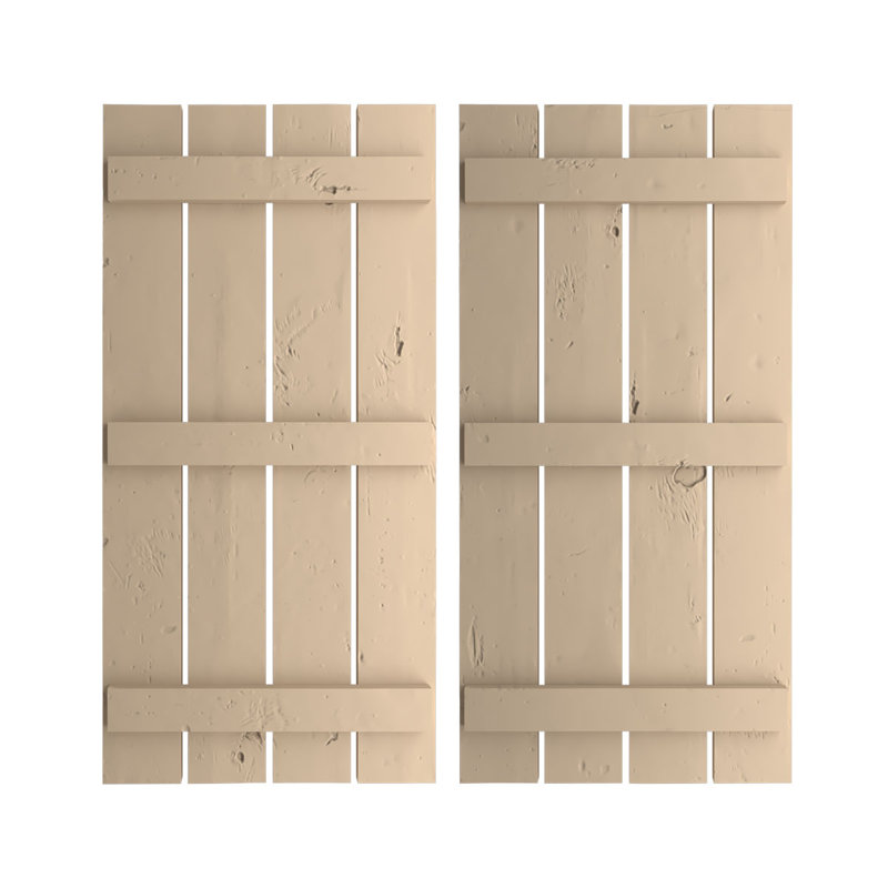 Volets rustiques en faux bois à quatre planches espacées (par paire), Texture de pin noueux / brun clair apprêté, 23"