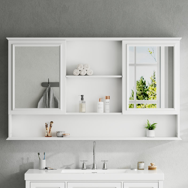 Armoire à pharmacie murale 60 po avec portes à double miroir 60 po, blanc
