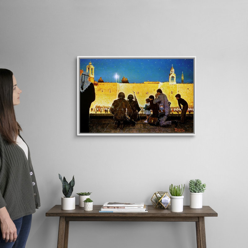 «Norman Rockwell Christmas Eve In Bethlehem», art mural sur toile, H 22 po x l 32 po x P 1,75 po, Cadre flottant blanc