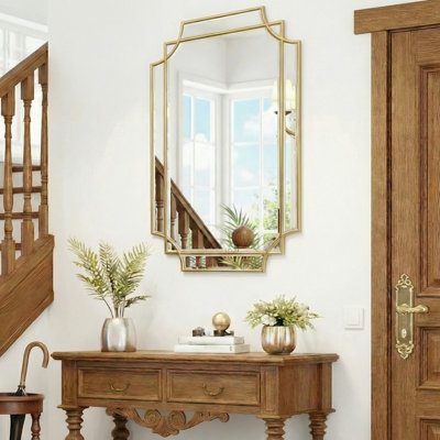 24"X36"Modern Decorative Wall Mirror, Gold Wooden Frame Accent Mirror for Living Room
