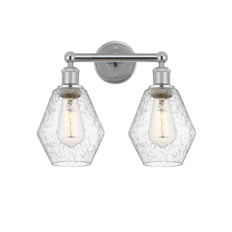 Gabbie 15" W 2-Light Steel and Glass Vanity Light, Seedy, Polished Chrome