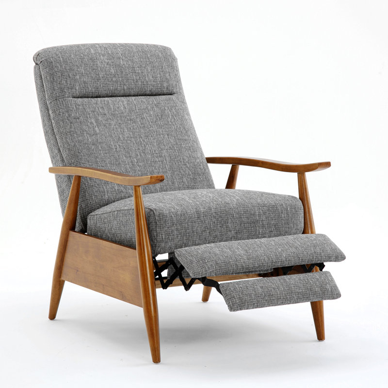 Wood Arm Push Back Recliner, Gray