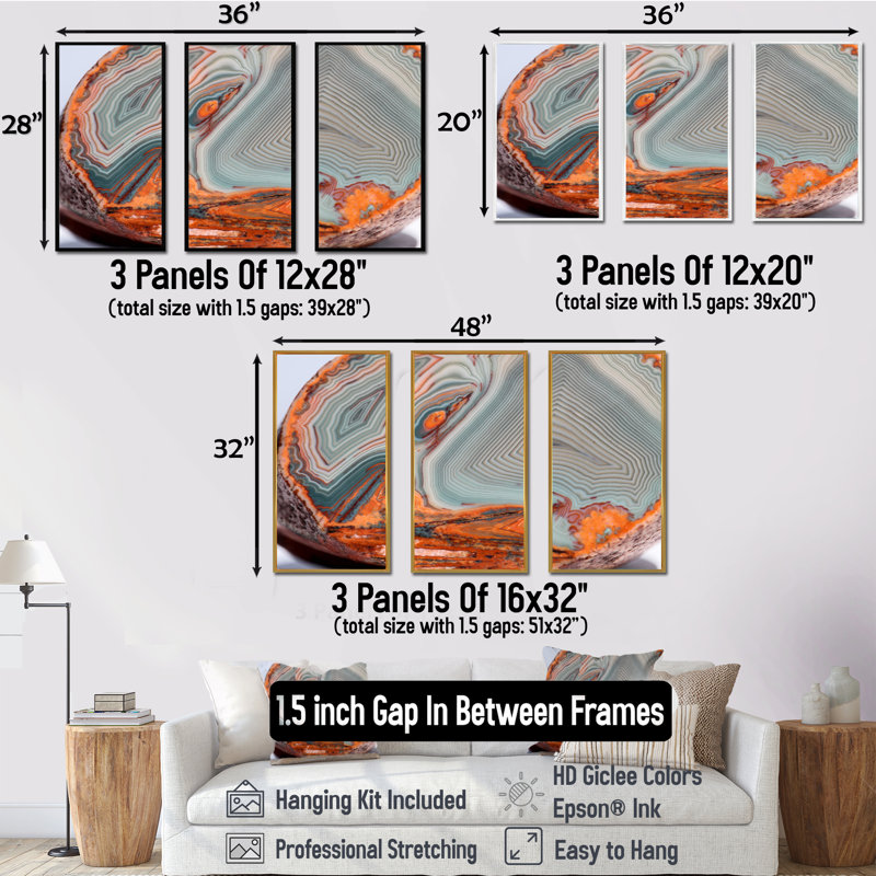 «Beautiful Lake Superior Agate», reproduction sur toile flottante 3 pièces, H 20 po x l 36 po