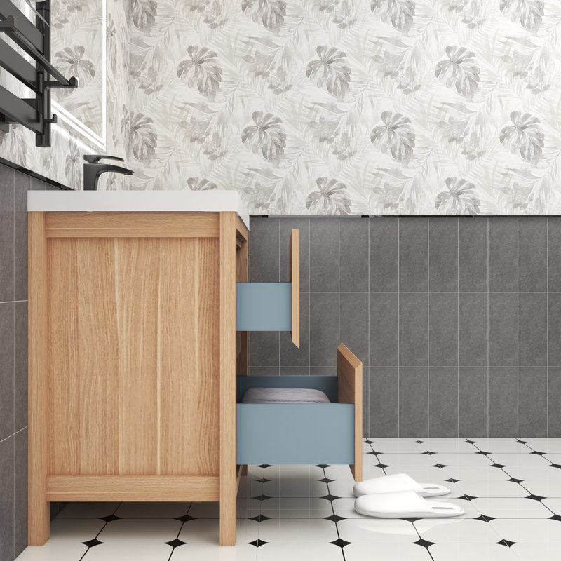 Meuble-lavabo simple 29,5 po avec plateau en acrylique Fuiloro, Chêne clair