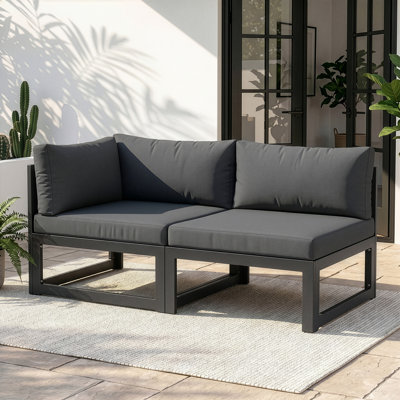 2-Piece Oversized Outdoor Aluminum Patio Sofa with 4" Cushions