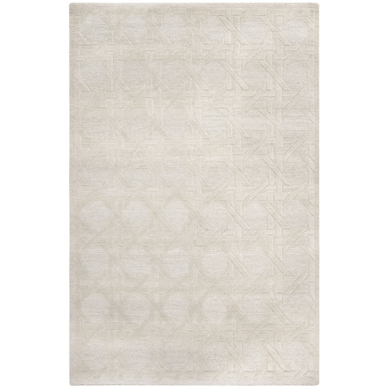 Silver Hand-Knotted Wool and Silk 6' x 9' Rug