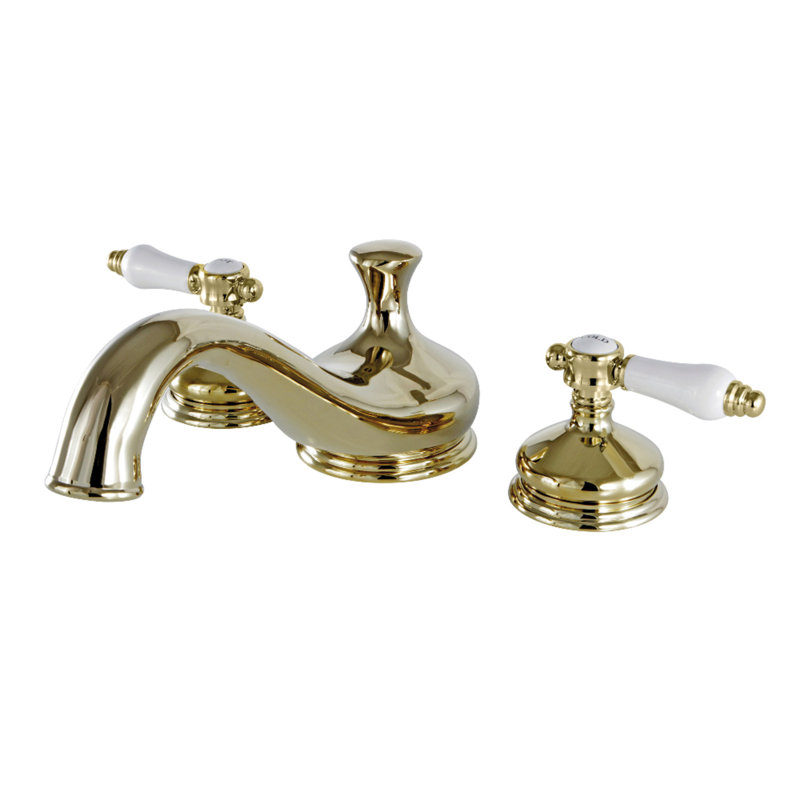 Kingston Brass Bel-Air Two-Handle 3-Hole Deck Mount Roman Tub Faucet, Polished Brass