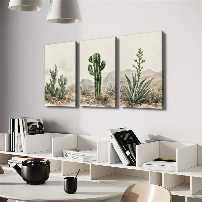 Reproduction d'art mural imprimé sur toile, 3 pièces, Saguaro, H 12 po x l 24 po x P 1 po