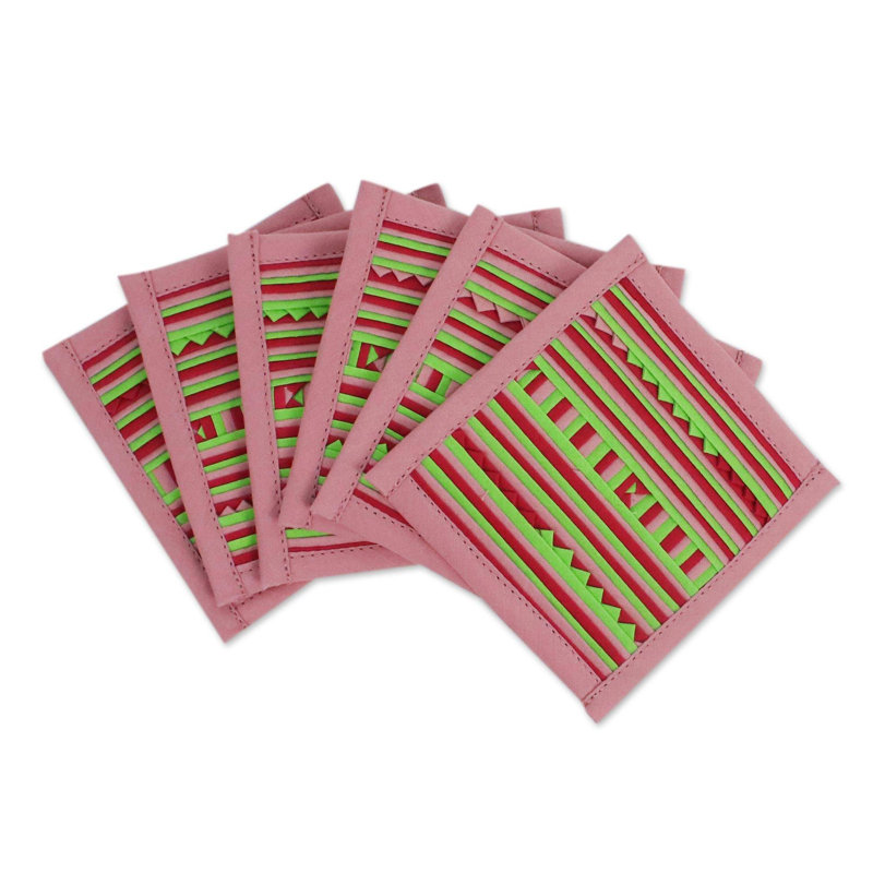 Sous-verres en mélange de coton rose Lahu (ensemble de 6)