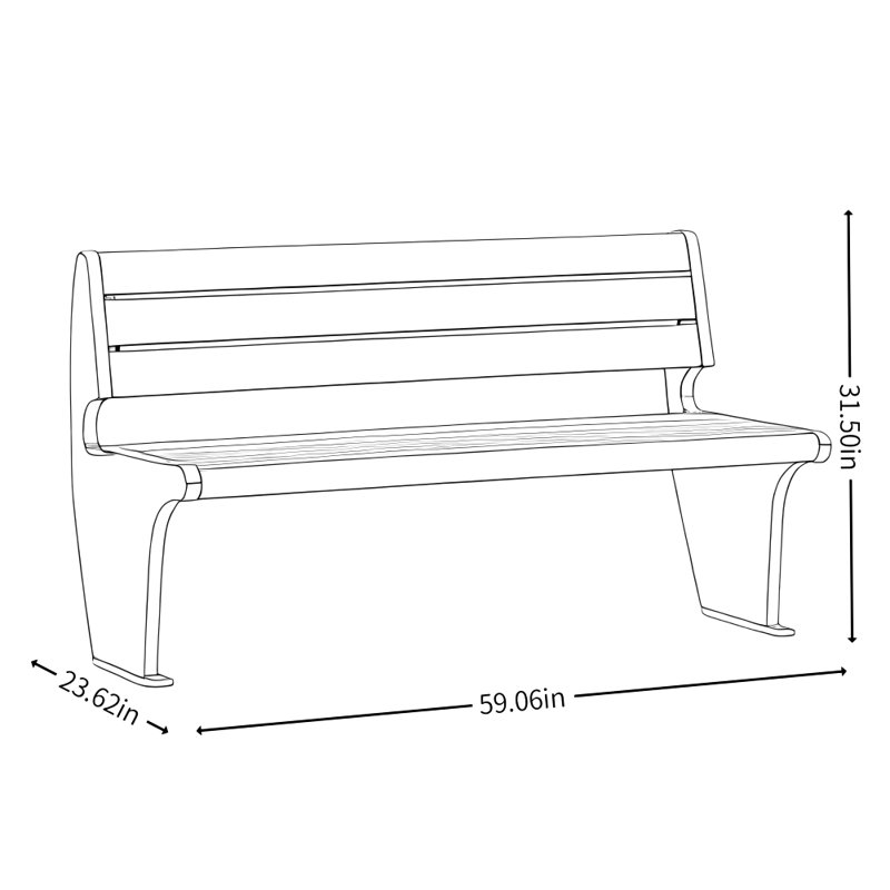 Modern Minimalist Outdoor Bench, Brown/Silver