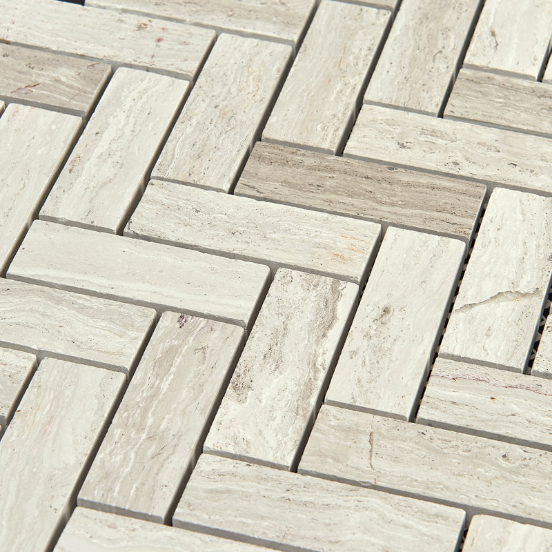 13 in. x 12 in. Herringbone Glazed Marble Tile, White Oak