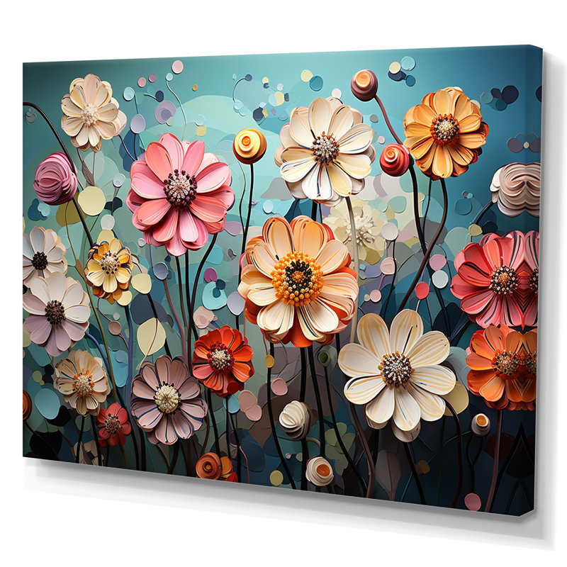 «Cubist Zinnias Flowers Collage I», reproduction sur toile, Toile tendue, H 30 po x l 40 po x P 1,5 po