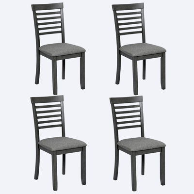 Ensemble de 4 chaises de salle à manger en bois, chaise de cuisine avec siège rembourré, chaise d'appoint rembourrée