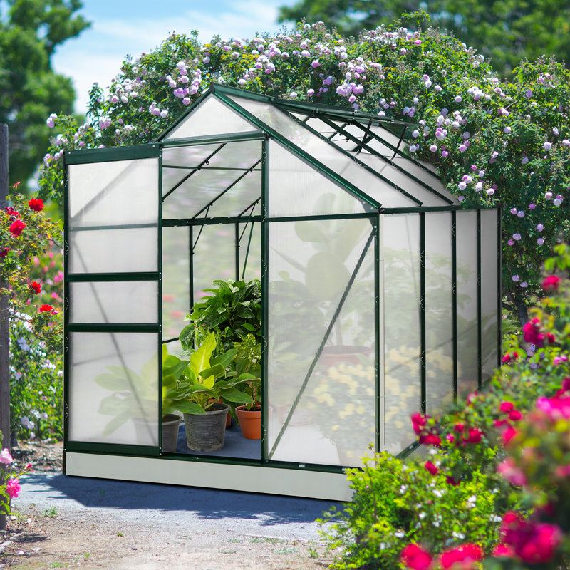 6.2 ft x 6.2 ft Walk-in Aluminum Frame Polycarbonate Hobby Greenhouse, Green, 6.2' W x 6.2' D x 6.8'H