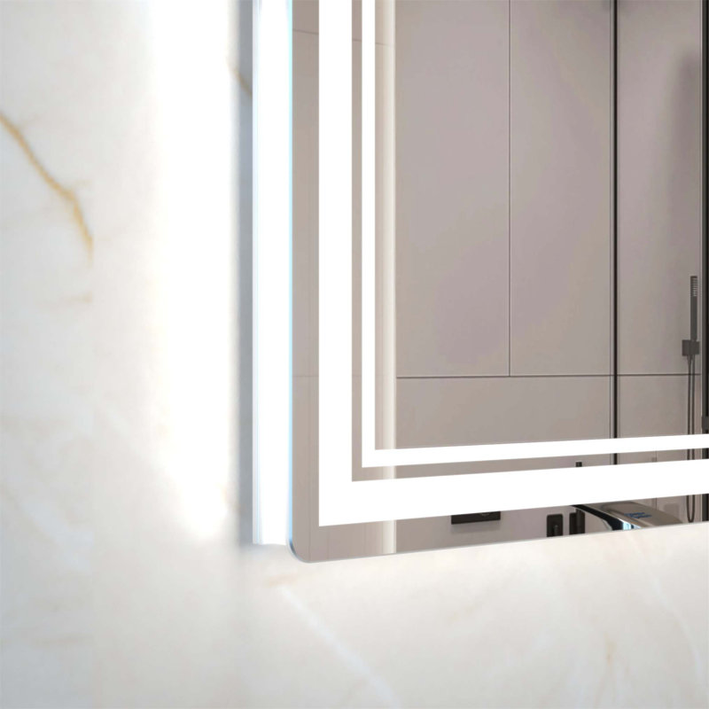 Miroir de salle de bain 60 x 40 pouces à DEL avec 3 modes de couleur, cadre en aluminium et bande lumineuse écoénergétique pour les salles de bain modernes