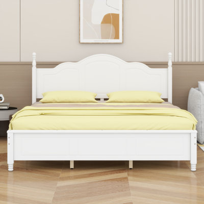 Chic Retro Wave Headboard Platform Bed, Wooden Slat Foundation, Fast & Easy Assembly