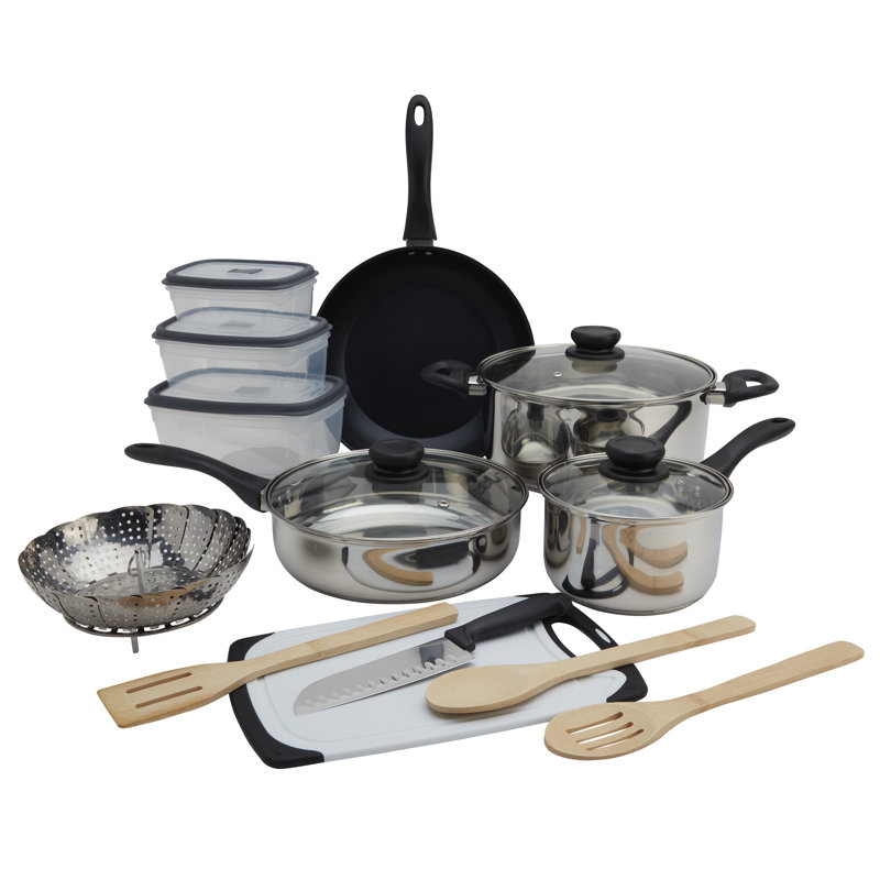 Basic Essentials 19-Piece Induction-Ready Stainless Steel Prep and Store Cookware Set